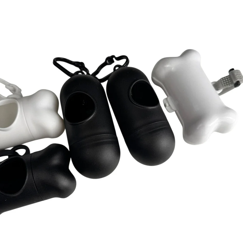 Dog Poop Bag Dispenser Bone Shape Holder Set Black White Leash Attachment C14Q‎
